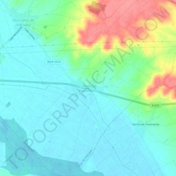 Mapa topográfico Colinas de Trasmonte, altitude, relevo
