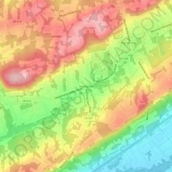 Mapa topográfico Springdale, altitude, relevo