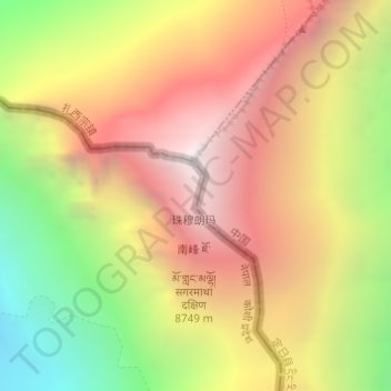 Mapa topográfico Hillary Step, altitude, relevo