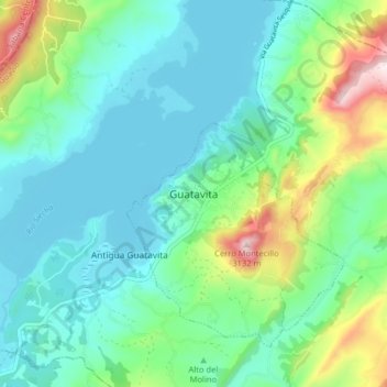 Mapa topográfico Guatavita, altitude, relevo