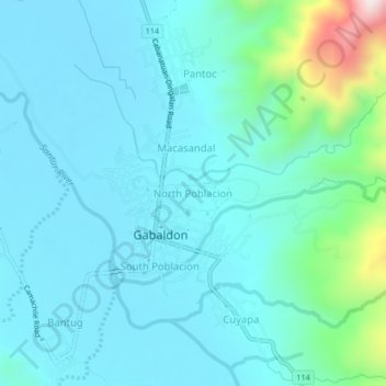 Mapa topográfico North Poblacion, altitude, relevo