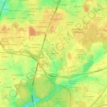 Mapa topográfico La Vrillonerie, altitude, relevo