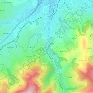 Mapa topográfico Moulin Combat, altitude, relevo