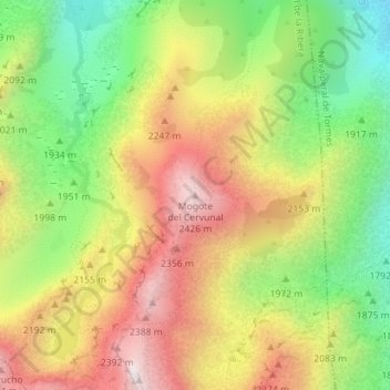 Mapa topográfico Mogote del Cervunal, altitude, relevo