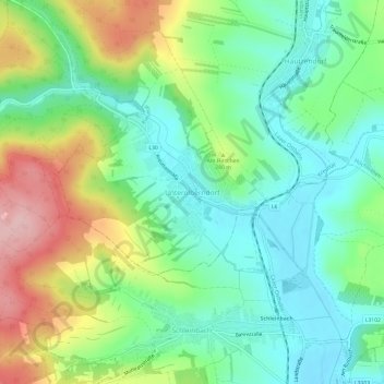 Mapa topográfico Unterolberndorf, altitude, relevo