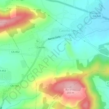 Mapa topográfico Barcena, altitude, relevo