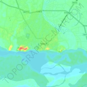 Mapa topográfico Tezpur, altitude, relevo