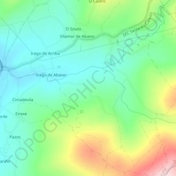 Mapa topográfico Monte de Villamor, altitude, relevo