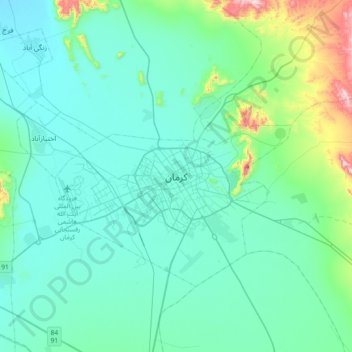Mapa topográfico Kerman, altitude, relevo