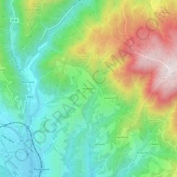 Mapa topográfico Arzengio, altitude, relevo