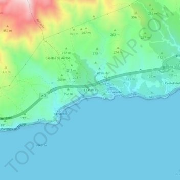 Mapa topográfico La Parra, altitude, relevo