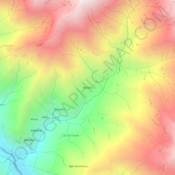 Mapa topográfico Monteu, altitude, relevo