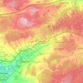 Mapa topográfico Shotts, altitude, relevo