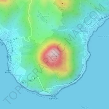 Mapa topográfico Morne Larcher, altitude, relevo