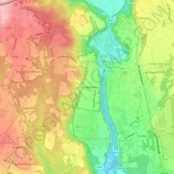 Mapa topográfico Cascina Benedetta, altitude, relevo