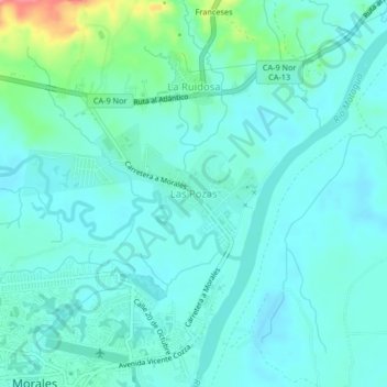 Mapa topográfico Las Pozas, altitude, relevo