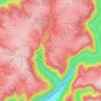 Mapa topográfico Le Breuil, altitude, relevo