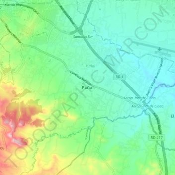 Mapa topográfico Puñal, altitude, relevo
