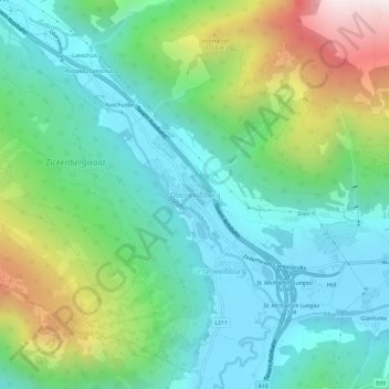 Mapa topográfico Oberweißburg, altitude, relevo