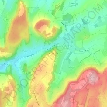 Mapa topográfico Montmartin, altitude, relevo