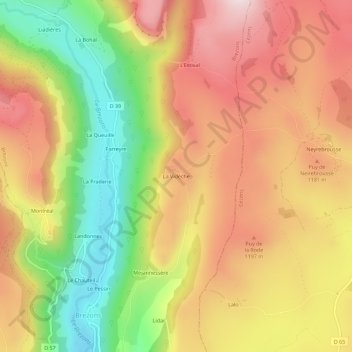 Mapa topográfico La Vidèche, altitude, relevo