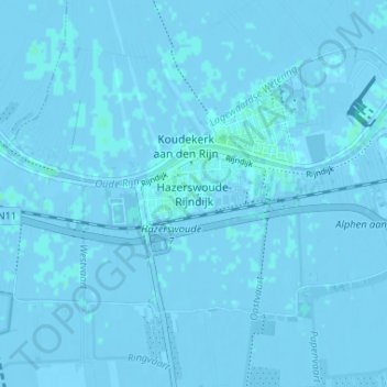 Mapa topográfico Hazerswoude-Rijndijk, altitude, relevo