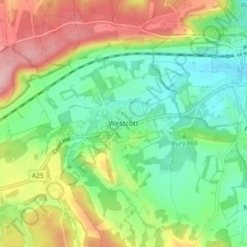 Mapa topográfico Westcott, altitude, relevo