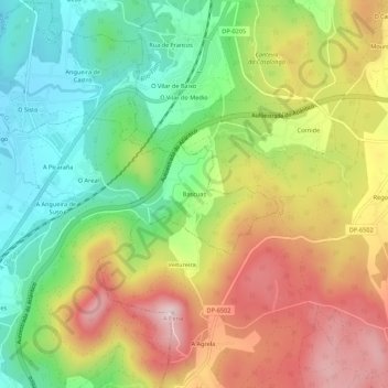 Mapa topográfico Bascuas, altitude, relevo