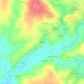 Mapa topográfico Cléguennec, altitude, relevo