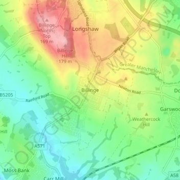 Mapa topográfico Billinge, altitude, relevo