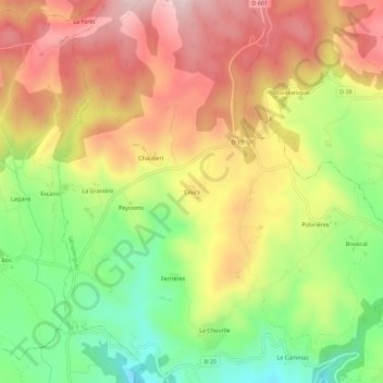 Mapa topográfico Cours, altitude, relevo