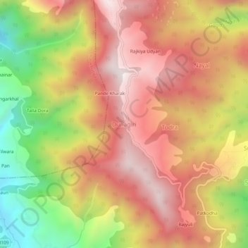Mapa topográfico Dunagiri, altitude, relevo