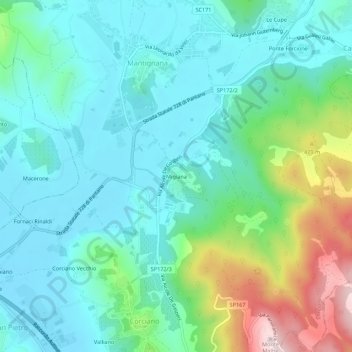 Mapa topográfico Migiana, altitude, relevo