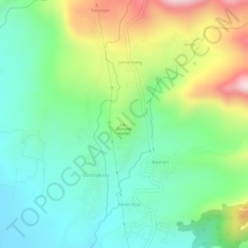 Mapa topográfico Gunung Kemiri, altitude, relevo
