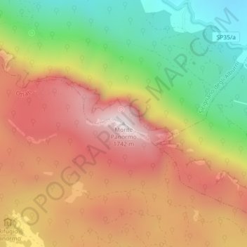 Mapa topográfico Monte Panormo, altitude, relevo