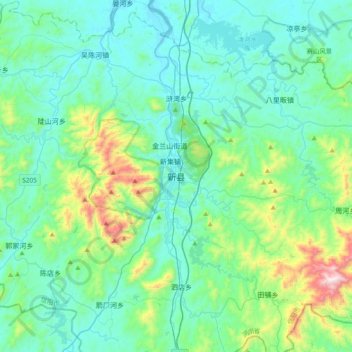 Mapa topográfico 新县, altitude, relevo