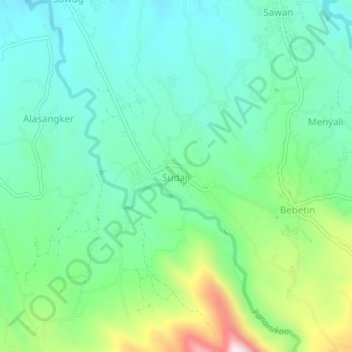 Mapa topográfico Sudaji, altitude, relevo