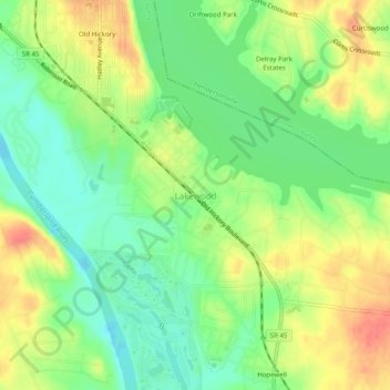 Mapa topográfico Lakewood, altitude, relevo