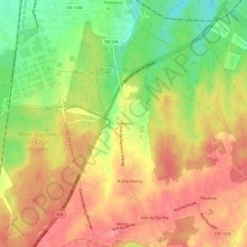 Mapa topográfico Telheiro, altitude, relevo