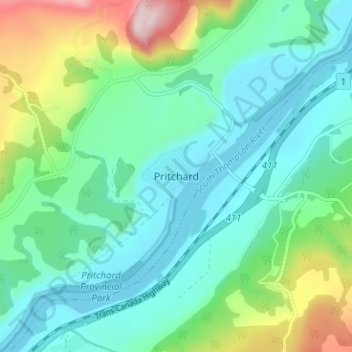 Mapa topográfico Pritchard, altitude, relevo