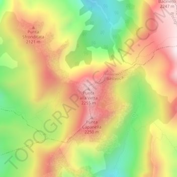 Mapa topográfico Punta alla Vetta, altitude, relevo