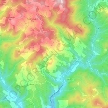 Mapa topográfico Lecchi, altitude, relevo