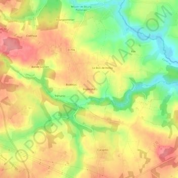 Mapa topográfico Boderiabé, altitude, relevo