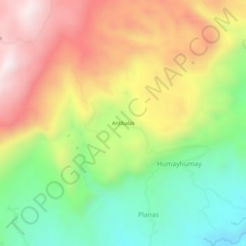 Mapa topográfico Antibalas, altitude, relevo