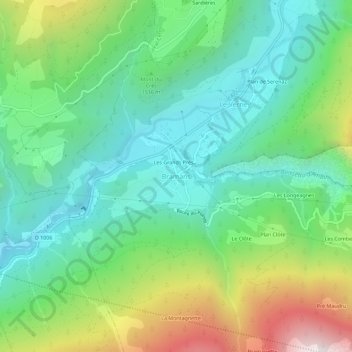 Mapa topográfico Bramans, altitude, relevo