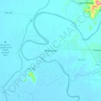 Mapa topográfico Marcovia, altitude, relevo