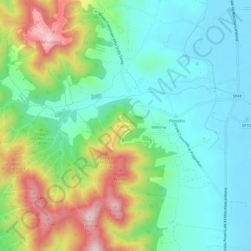 Mapa topográfico Buriano, altitude, relevo