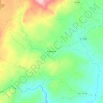 Mapa topográfico A Madanela, altitude, relevo