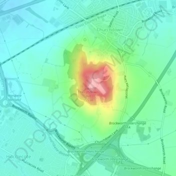 Mapa topográfico Churchdown Hill, altitude, relevo