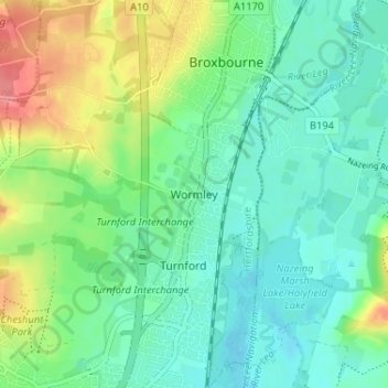Mapa topográfico Wormley, altitude, relevo